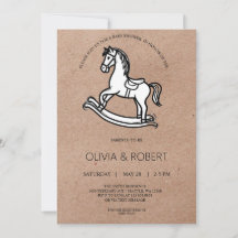 Craft Paper Rocking Horse Baby Shower Invitation