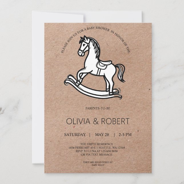 Craft Paper Rocking Horse Baby Shower Invitation (Front)