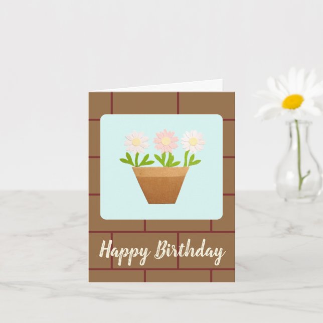 Craft Punch Daisies and House Bricks Birthday Card (Small Plant)