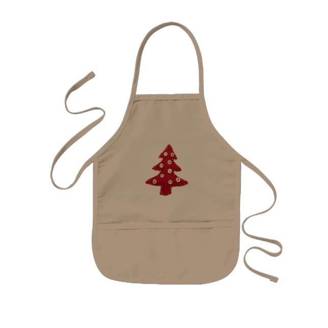 Craft Red Christmas Tree with Button Baubles Kids Apron (Front)