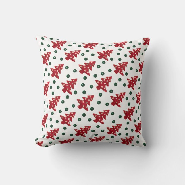 Craft Red Christmas Trees and Buttons Pattern Cushion (Front)