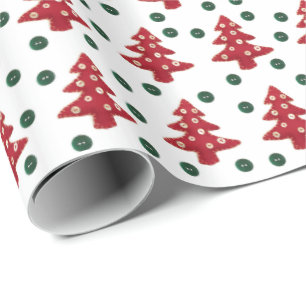 Craft Red Christmas Trees and Buttons Pattern Wrapping Paper