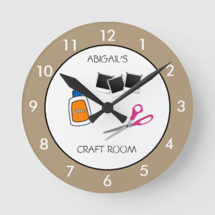 Craft Room Personalised Beige Rim Round Clock