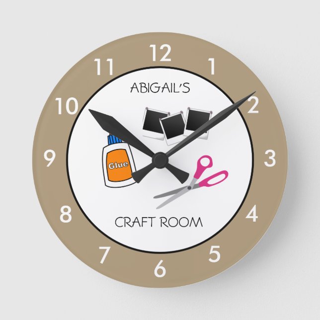 Craft Room Personalised Beige Rim Round Clock (Front)