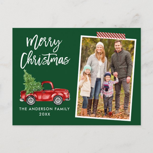 Craft Tape Brush Script Truck Christmas Green Postcard (Front)
