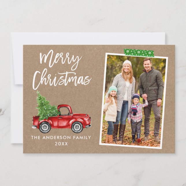 Craft Tape Brush Script Truck Kraft Christmas Holiday Card (Front)