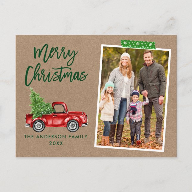 Craft Tape Brush Script Truck Kraft Christmas Postcard (Front)