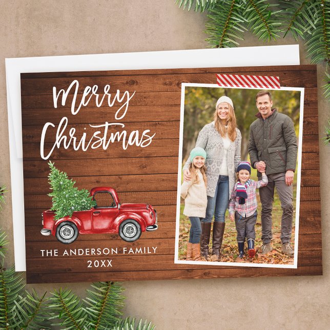 Craft Tape Brush Script Wood Truck Christmas Holiday Card (Customize to add text to back of card.)