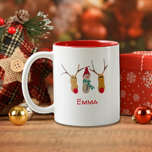 Crafted Christmas Gift - Cute Reindeer Snowman Two-Tone Coffee Mug
