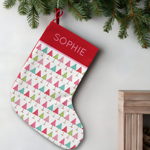 Crafted Fabric Christmas Trees – Pink Red Green Small Christmas Stocking