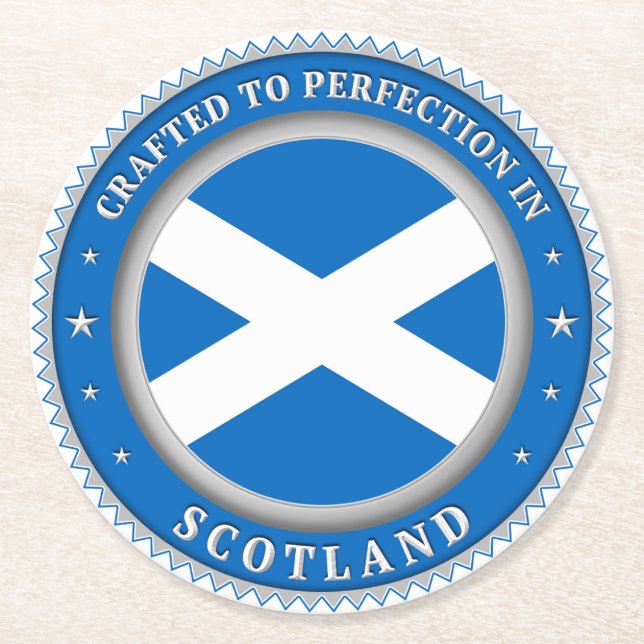 Crafted To Perfection In Scotland Round Paper Coaster (Front)