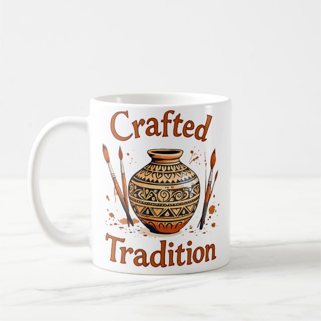 Crafted Tradition Cultural Pottery Design Coffee Mug (Left)