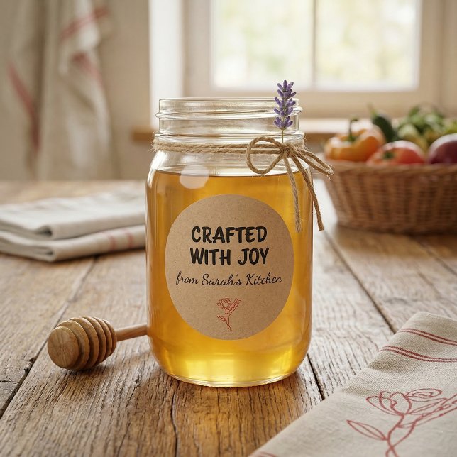 Crafted With Joy Kraft Personalized  Classic Round Sticker (Creator Uploaded)