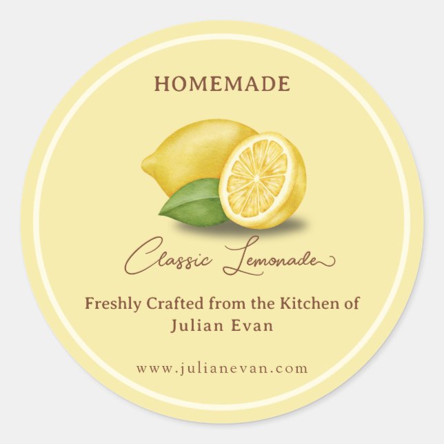 Crafted with Love Homemade Lemonade Classic Round Sticker (Front)