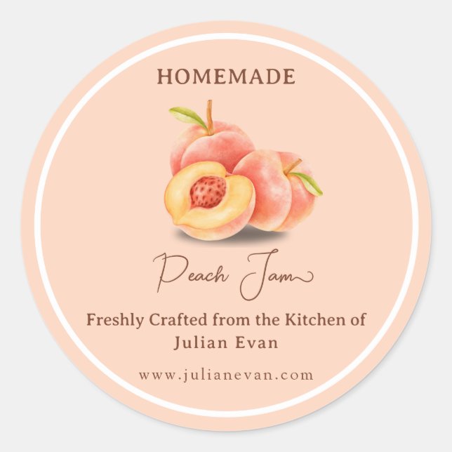 Crafted with Love Homemade Peach Jam Sticker (Front)