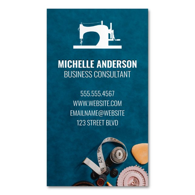 Crafting Space | Sewing Equipment Magnetic Business Card (Front Vertical)