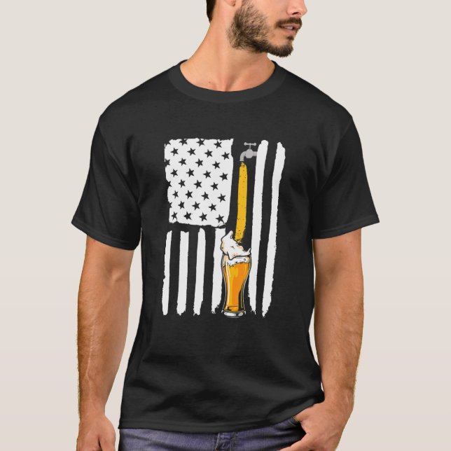 Crafts Beer American Flag USA 4Th July Brewery Alc T-Shirt (Front)