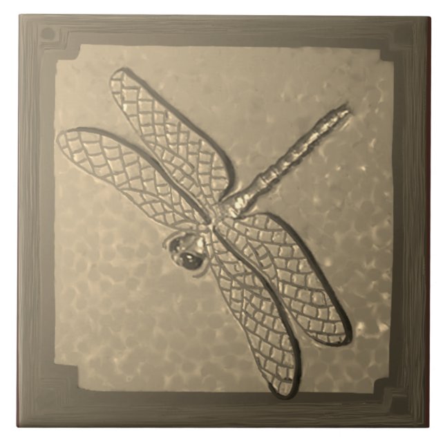 Craftsman Dragonfly Tile, Golden Ceramic Tile (Front)