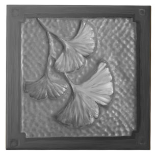 Craftsman Gingko Leaf Silver Ceramic Tile