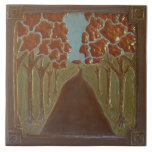 Craftsman Landscape Tile<br><div class="desc">This unique decorative tile is designed for a Craftsman home or for people who love Arts and Crafts Bungalow homes. The image is a road with trees on both sides going into the distance. The copper sun is setting and the foliage is copper as well. Use it on your fireplace...</div>