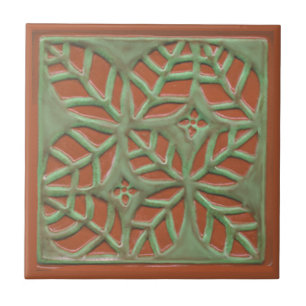  Craftsman leaf tile, green & rust Ceramic Tile