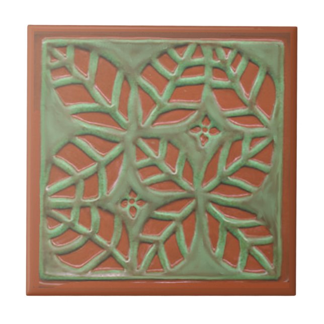  Craftsman leaf tile, green & rust Ceramic Tile (Front)