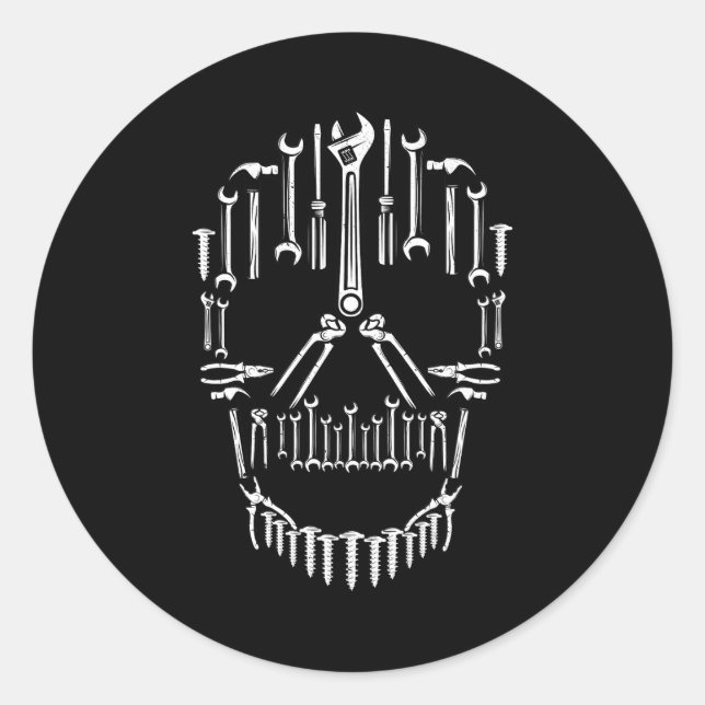 Craftsman Wrench and Hammer Tools Skull Mechanic H Classic Round Sticker (Front)