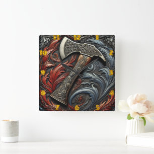 Craftsmanship and Power of a Fireman's Axe Design Square Wall Clock