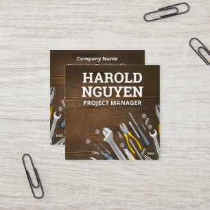 Craftsmen Tools Wooden Table Square Business Card