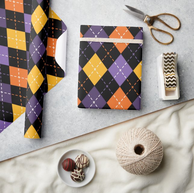 Crafty Black and Orange Halloween Stitching  Wrapping Paper (Crafts)