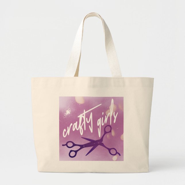 Crafty Girls, Subtle Sapphic, Lavender Scissors  Large Tote Bag (Front)