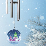 Crafty Snowman Knitting Scarf Family Name Wind Chime<br><div class="desc">Vector illustration of two adorable cartoon snowmen dressed in knitted hats and scarves. The big crafty snowman is knitting an oversized scarf for the little one. The scarf is already wrapped several times around the cute little snowman.</div>