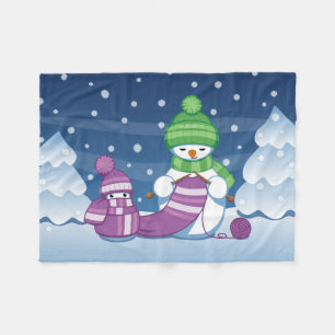 Crafty Snowman Knitting Scarf Fleece Blanket
