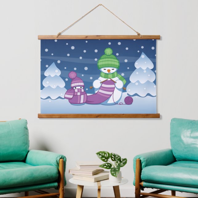 Crafty Snowman Knitting Scarf Hanging Tapestry (Living Room)