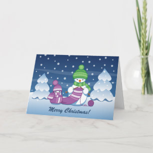 Crafty Snowman Knitting Scarf Holiday Card