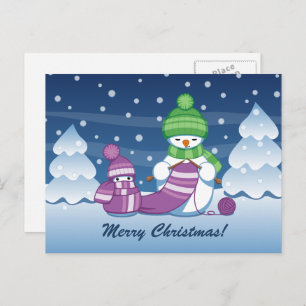 Crafty Snowman Knitting Scarf Holiday Postcard