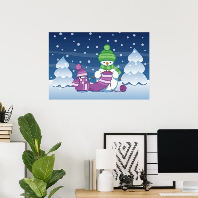 Crafty Snowman Knitting Scarf Poster (Home Office)