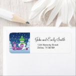 Crafty Snowman Knitting Scarf Return Address Label<br><div class="desc">Vector illustration of two adorable cartoon snowmen dressed in knitted hats and scarves. The big crafty snowman is knitting an oversized scarf for the little one. The scarf is already wrapped several times around the cute little snowman.</div>