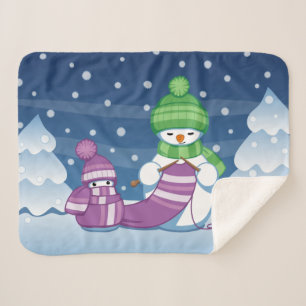 Crafty Snowman Knitting Scarf Sherpa Blanket