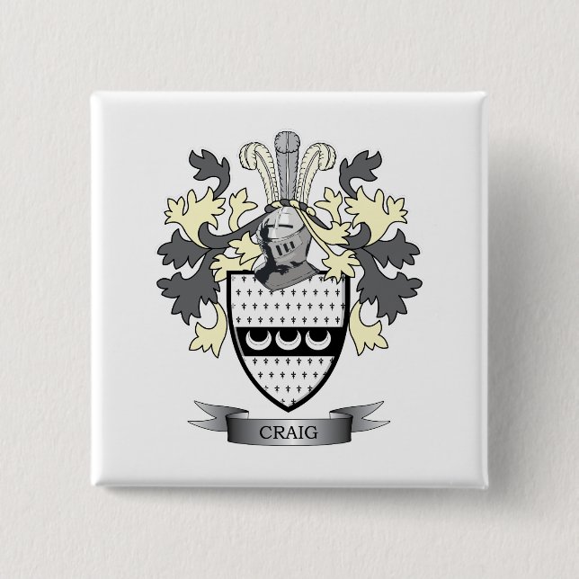 Craig Family Crest Coat of Arms 15 Cm Square Badge (Front)