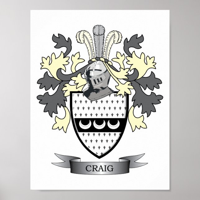Craig Family Crest Coat of Arms Poster (Front)