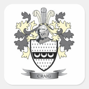Craig Family Crest Coat of Arms Square Sticker