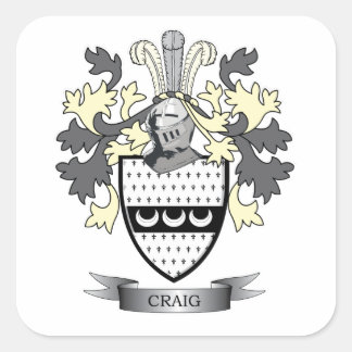 Craig Family Crest Coat of Arms Square Sticker