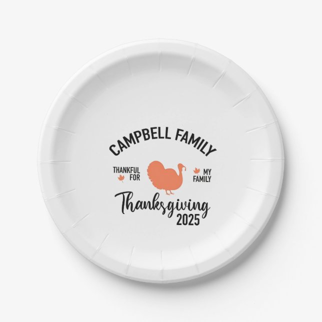 Crampbell Family 2025 Thanksgiving Turkey Dinner  Paper Plate (Front)