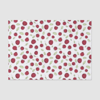 cranberries and leaves on white, cute doodle style tissue paper