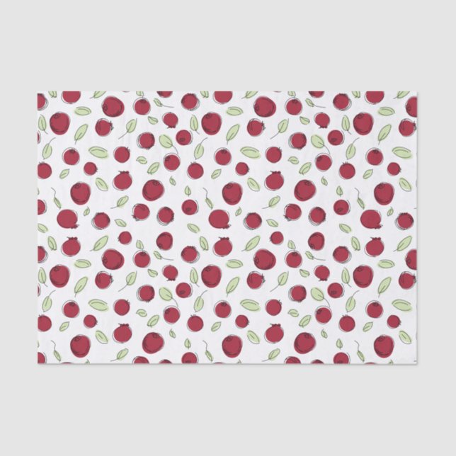 cranberries and leaves on white, cute doodle style tissue paper (Front)