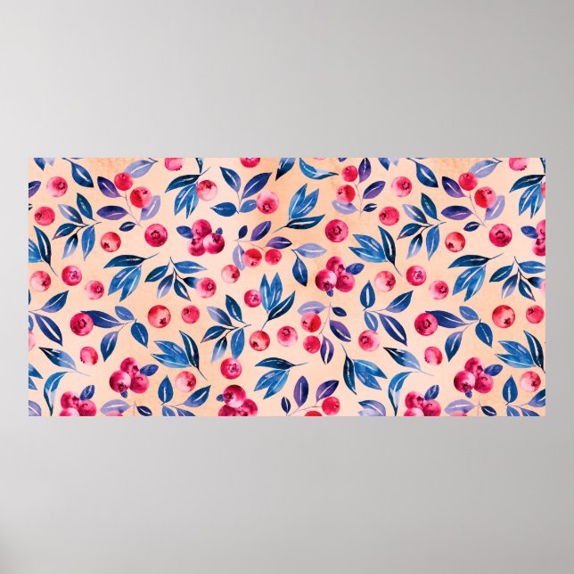 Cranberries and leaves, watercolor red wild berrie poster (Front)