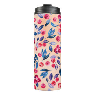 Cranberries and leaves, watercolor red wild berrie thermal tumbler