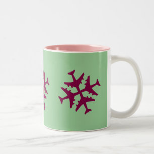 Cranberry Aeroplane Snowflake Two-Tone Coffee Mug