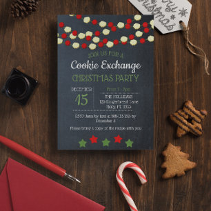 Cranberry and Popcorn Rustic Chalkboard Christmas Invitation